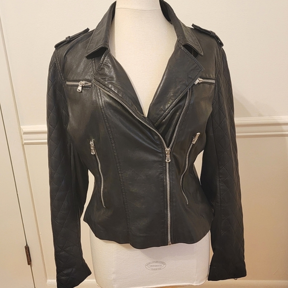 BLUE DUCK Genuine Leather Lightweight Lambskin Leather Biker Moto Jacket